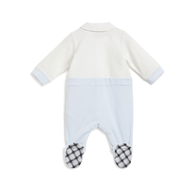 Boys White and Light Blue Applique Front Opening Babysuit image number 1